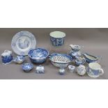 Mixed blue and white ware including, baskets, various jugs, Spode blue and white, Spode Italianate