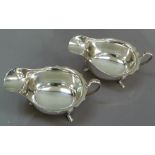 A pair of Elizabeth II sauce boats each on three hoof feet, Sheffield 1959, approximately 6oz