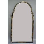 A vintage chinoiserie wall mirror of arched outline, with cut bevel plate, 84cm x 46cm