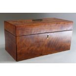 A George III satinwood tea caddy of rectangular form, the hinge lid opening to reveal a felt lined