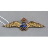 A Fleet Air Arm sweetheart brooch in gilt base metal within blue and red enamel, approximately 50mm