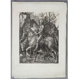 AFTER CHARLES ARMAND DURAND (French 1831-1905) black and white engraving, Knight, Death and Devil