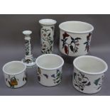 Portmeirion Botanic garden candlestick, vase and set of four planters in graduated size