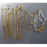 A quantity of costume jewellery including gilt metal belt with pendant coin, link necklace and