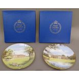 A pair of Royal Doulton plates, painted with Harewood House and another of Woburn Abbey, both