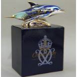 A Royal Crown Derby paperweight bottle nose dolphin, with gold stopper to underside, 19cm long,