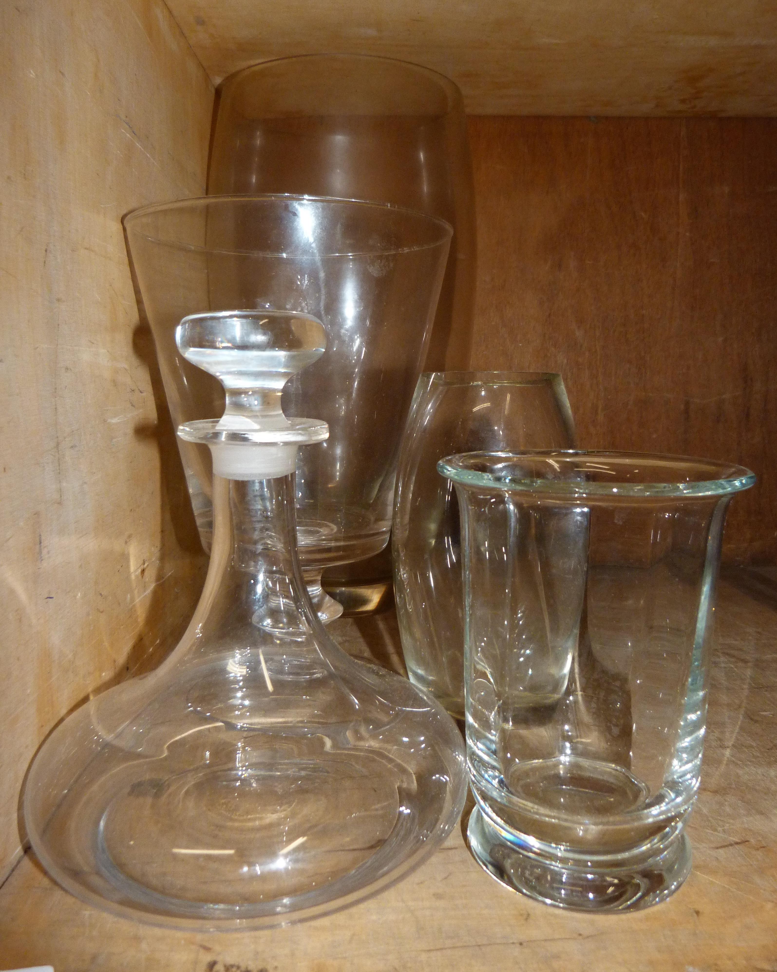 A large glass vase, 43cm high, a large goblet shaped vase, 28cm high, a ships decanter, an ovoid - Image 2 of 3