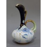An Austrian china ewer decorated with blue poppies