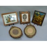 A Victorian bead work panel of a young Tyrolean male with hound and horn in walnut frame, 29.5cm x