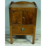 A George III mahogany night cupboard the serpentine shaped gallery with pair of carrying handles