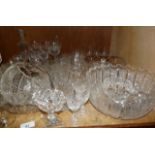 A quantity of glassware including, fruit bowl, sundae dishes, brandy balloons, tumblers, wines,