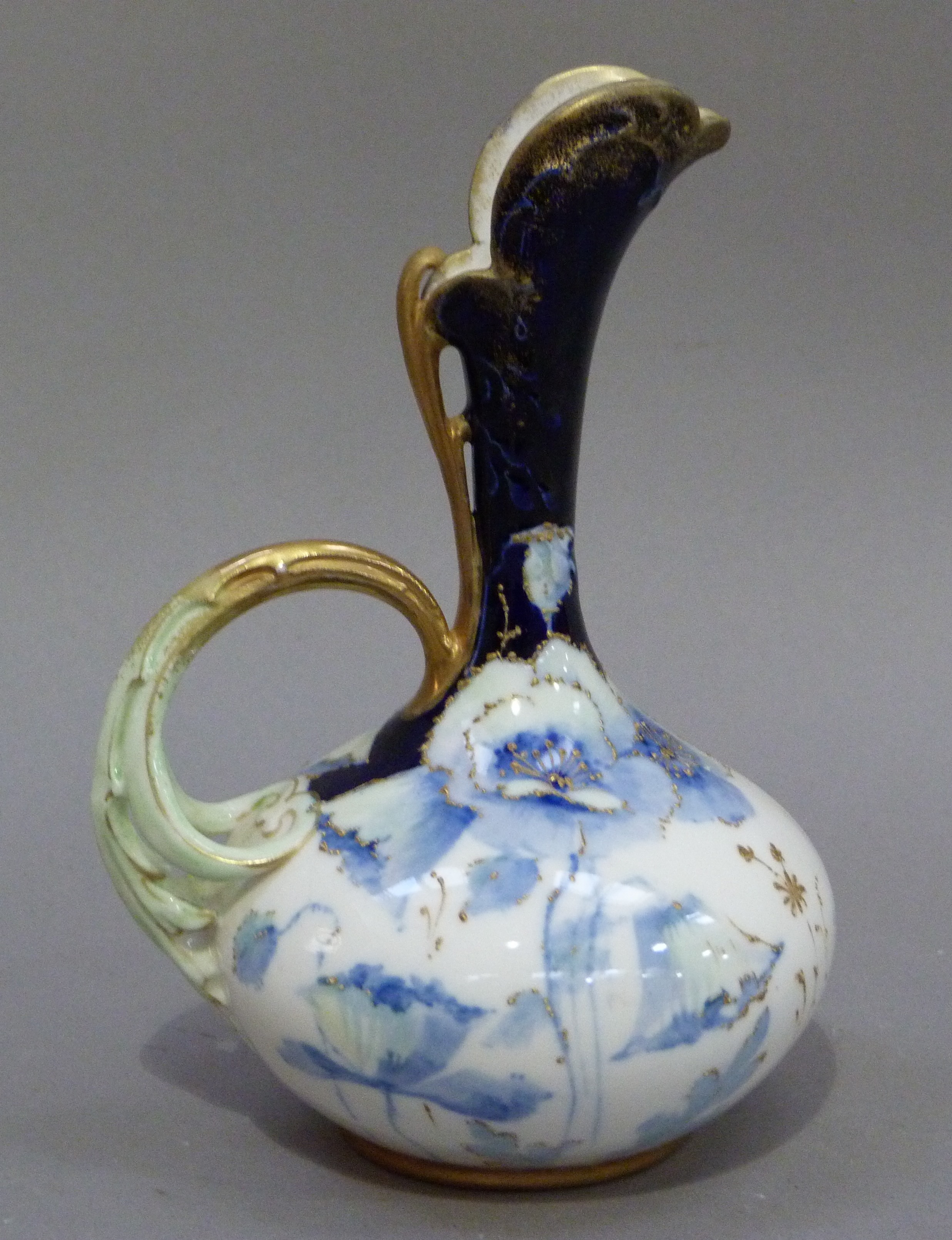 An Austrian china ewer decorated with blue poppies - Image 2 of 3