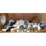 A large collection of decorative ware including, green floral printed toilet bowl, blue and gilt