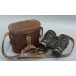 A pair of French or French Canadian WWII Aeromodele binoculars with black Japanned brass frames