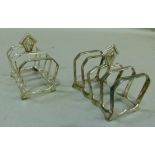 A pair of small five bar toast racks with diamond shaped handles, Birmingham 1932 approximately 3oz