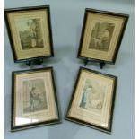 A set of four sepia Cries of London prints with hand tinting, 17.5cm x 13.5cm (including frame)