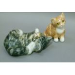 Winstanley Cats grey tabby kitten playing on its back, together with a ginger kitten, signed to