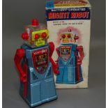 A Japanese tin plate battery operated Mighty Robot in original box