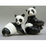 Two Russian china pandas, 13.5cm and 8.5cm