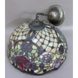A Tiffany style glass pendant light in mauve, green and cream, approximately 25cm high