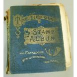 One Lincoln stamp album, late 19th century/early 20th century - World Collection, mainly used,