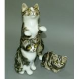 Winstanley Cats mother cat and two kittens, 26cm, signed to the base 15.5cm and 8cm