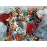 A quantity of plastic toy soldiers, various sizes including horses, troops, trees, elephants etc
