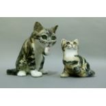 Winstanley Cats tabby licking its paw and with kitten, signed to the base 16cm and 12cm