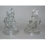 A pair of moulded glass figures of Punch and Judy, the bases moulded with J P and anchor mark, 17.