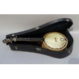 A Keech banjulele banjo patent 219720724 with barber pole strung belly, walnut neck and ebony finger