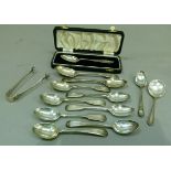 Quantity of silver spoons including one in case, approximately 7oz, various dates