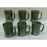 A set of six pewter tankards