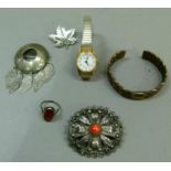 Various items of jewellery including a .800 silver brooch of oval outline pierced with a cross