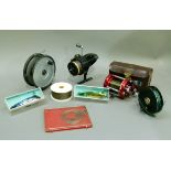 A small quantity of reels, etc to include the Hydra, Hardy brothers (Alnwick) Ltd, 4 and 3/