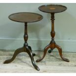 Two mahogany wine tables one with satinwood and harewood inlaid paterae