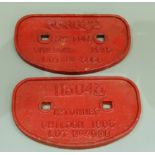 Railway - two cast iron plates inscribed and numbered 113043 12 tonnes, Shildon 1983, Lot No 4030