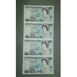 Bank of England 4 x twenty pound notes D.H.F Somerset consecutively numbered A.UNC