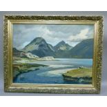 Sam Chadwick loch and mountain landscape, oil on board, 45cm x 61cm