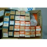 Thirty vintage radio valves including a National Union wing valve 5U4G unboxed; together with
