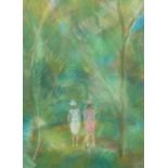 ARR JEAN-GEORGES SIMON (Hungarian 1894-1968)'Women Walking Between Trees' pastel, 31.5cm x 23cm,