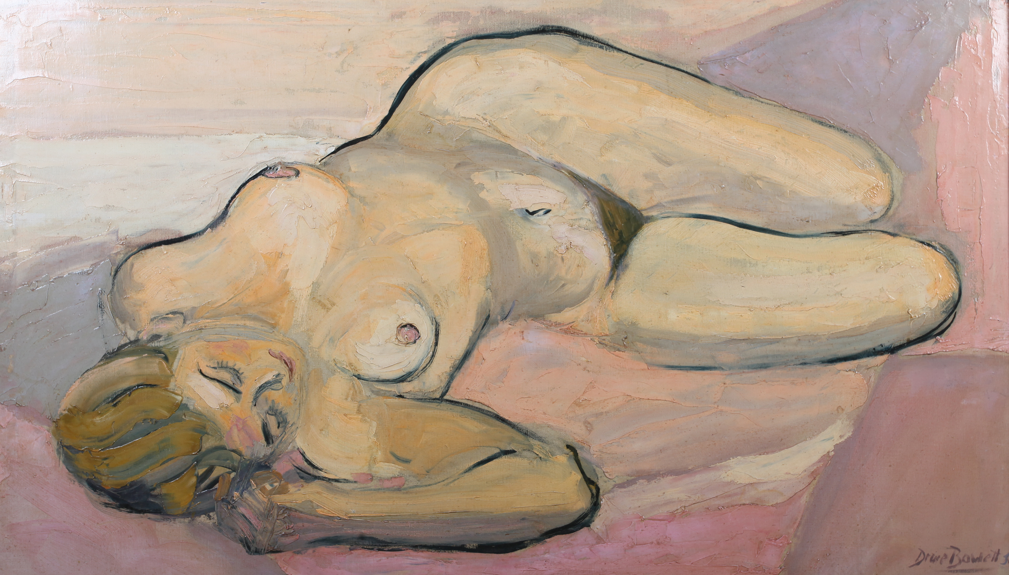 ARR DRUIE BOWETT (1924-1998) Sleeping nude, oil on canvas, signed and dated (19)59 to lower right,