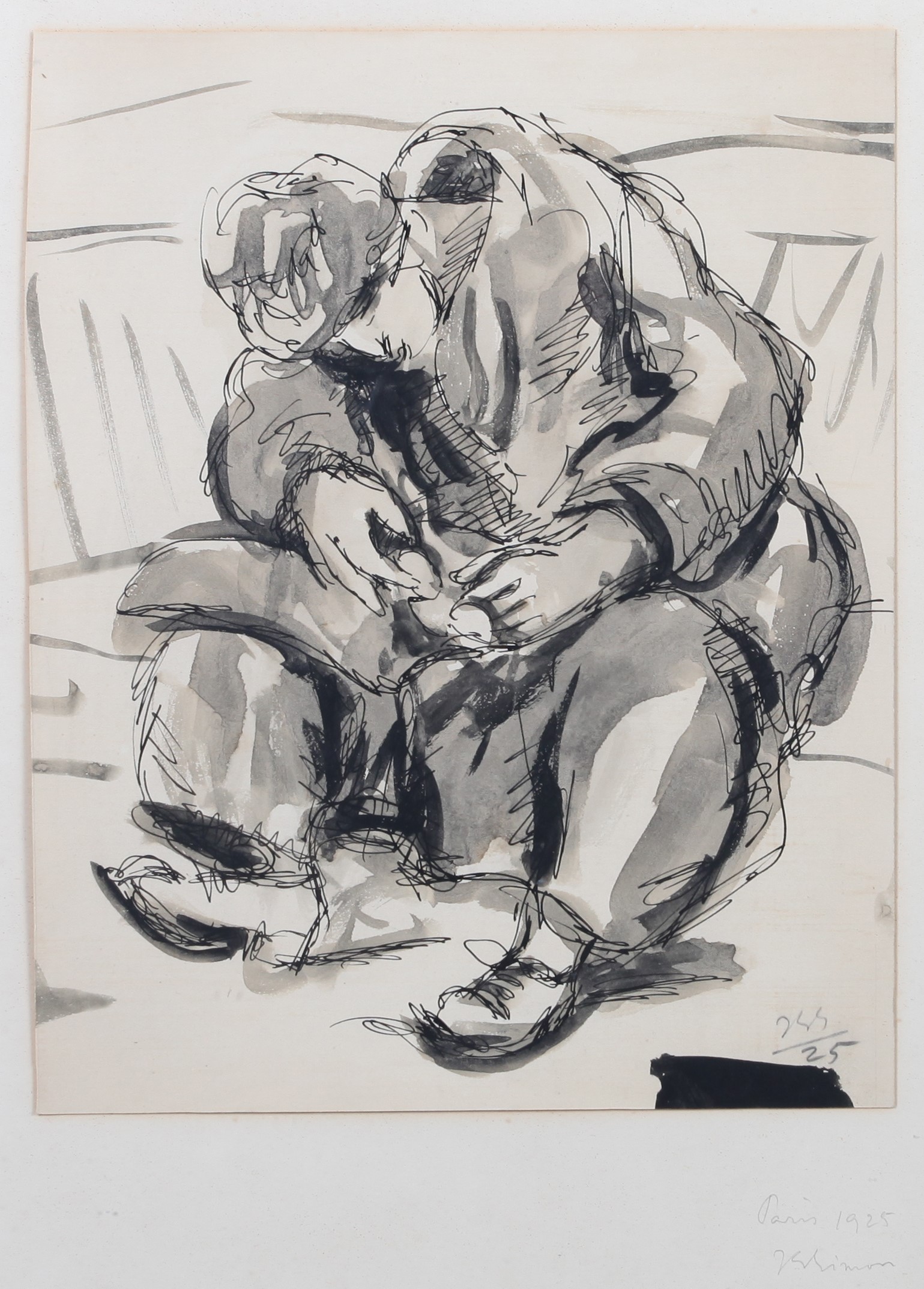 ARR JEAN-GEORGES SIMON (Hungarian 1894-1968) 'Seated Man' portrait, ink and wash, initialled and