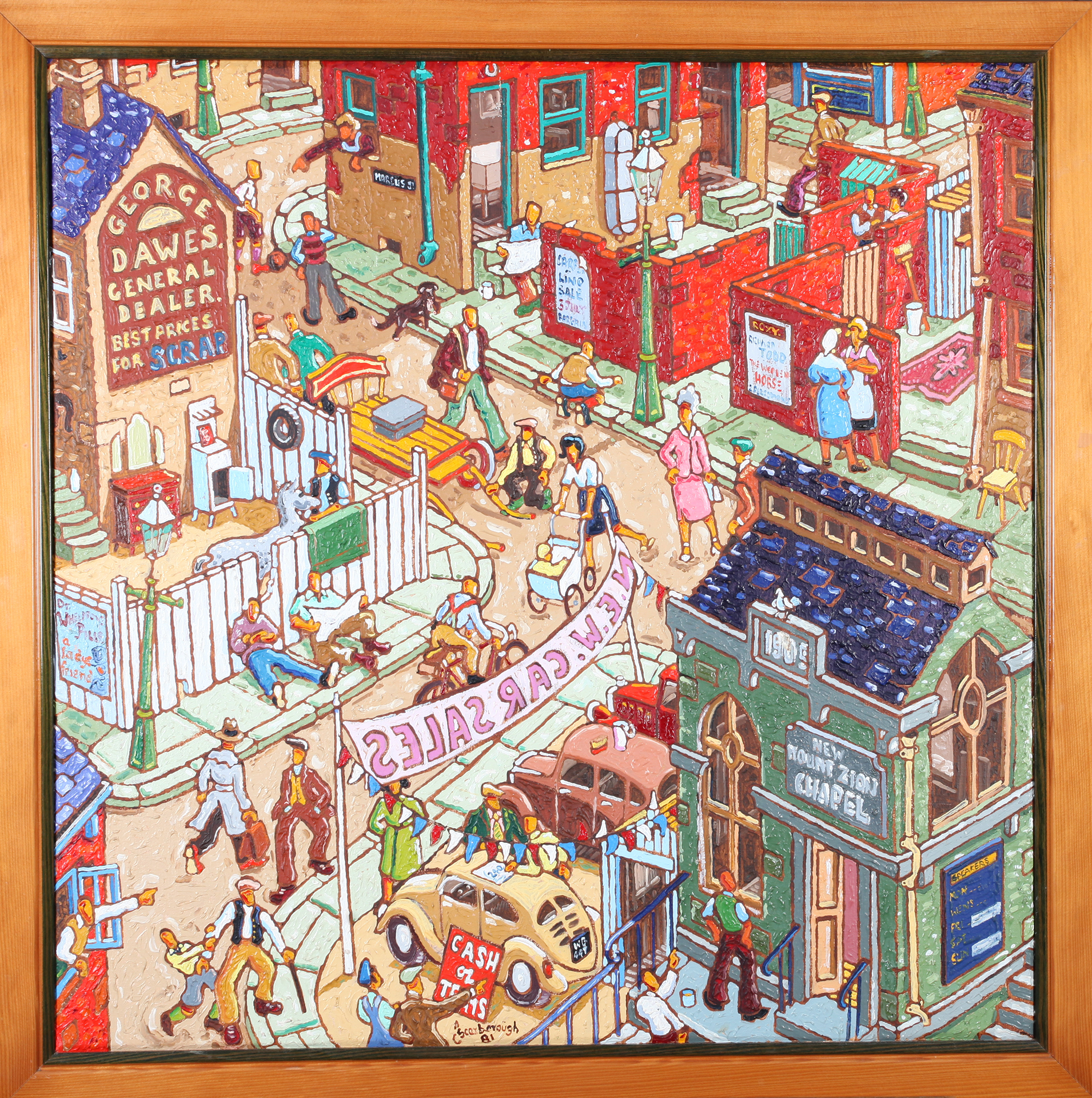 ARR JOE SCARBOROUGH (b.1938), Busy street scene, car sales, scrapyard, the New Mount Zion Chapel and - Image 5 of 5