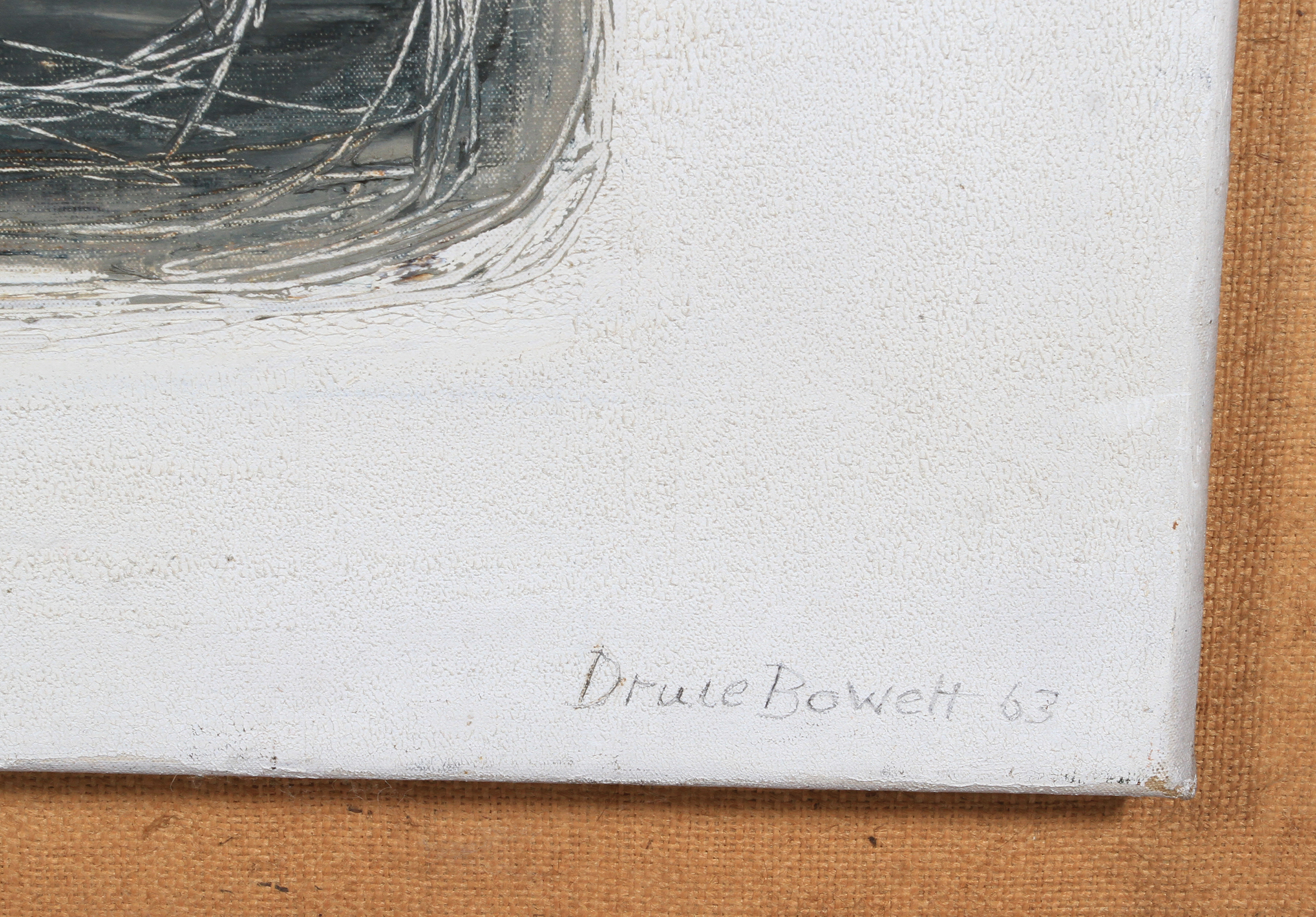 ARR DRUIE BOWETT (1924 -1998), Nerja, abstract in brown and grey on white, oil on canvas, signed and - Image 3 of 4