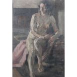 MID 20TH CENTURY BRITISH SCHOOL, Female nude, sitting, oil on canvas laid onto board, unsigned, 36.