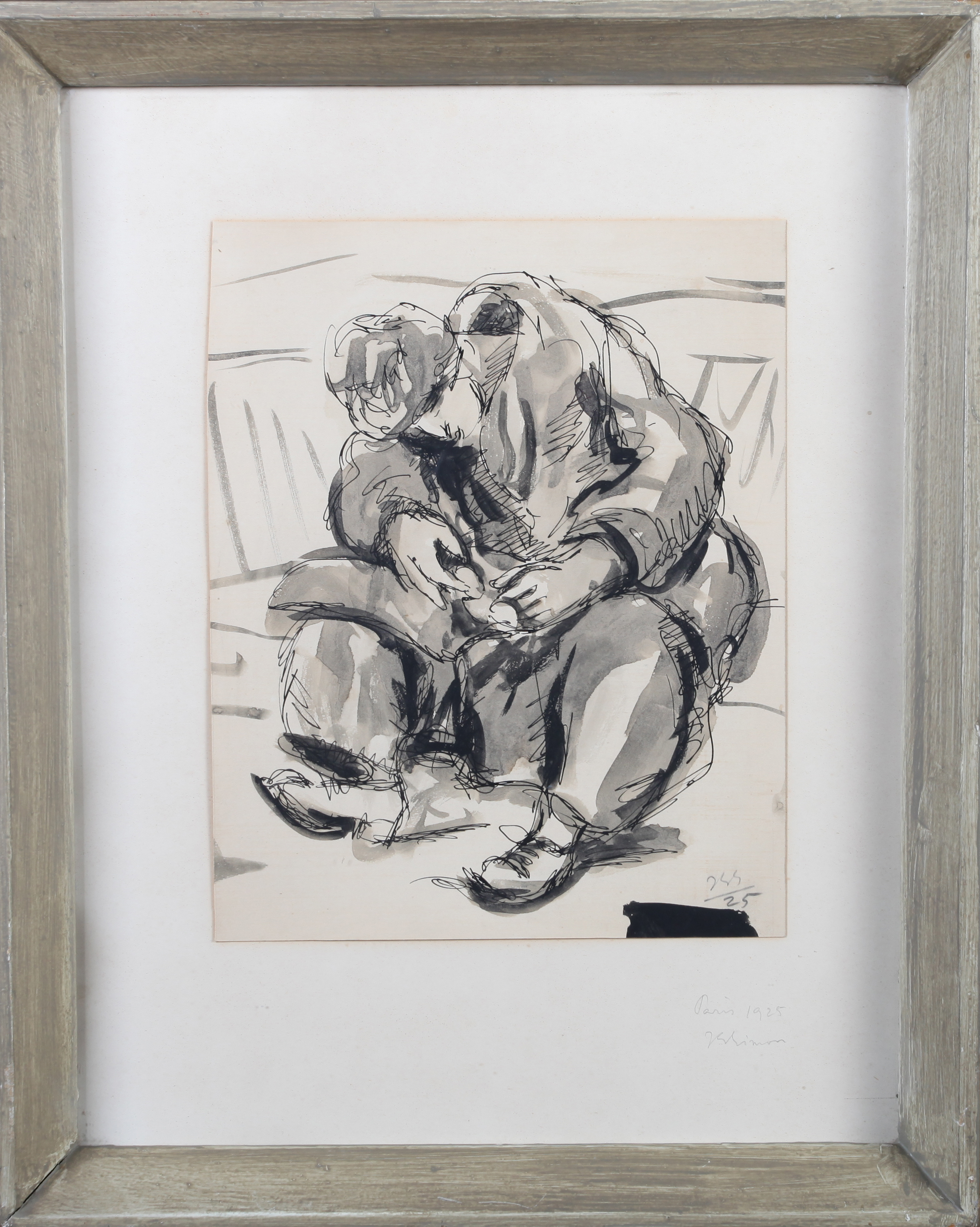 ARR JEAN-GEORGES SIMON (Hungarian 1894-1968) 'Seated Man' portrait, ink and wash, initialled and - Image 5 of 5