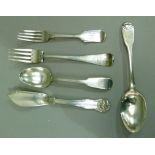 George III and later silver flatware to include two dessert spoons, London 1830 & Edinburgh c.