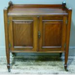 A mahogany cabinet having a three quarter gallery above two field panelled doors on square tapered