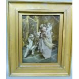 An early 20th century crystoleum After Arther Elsley of a young girl, dog and puppy, 25cm x 18cm