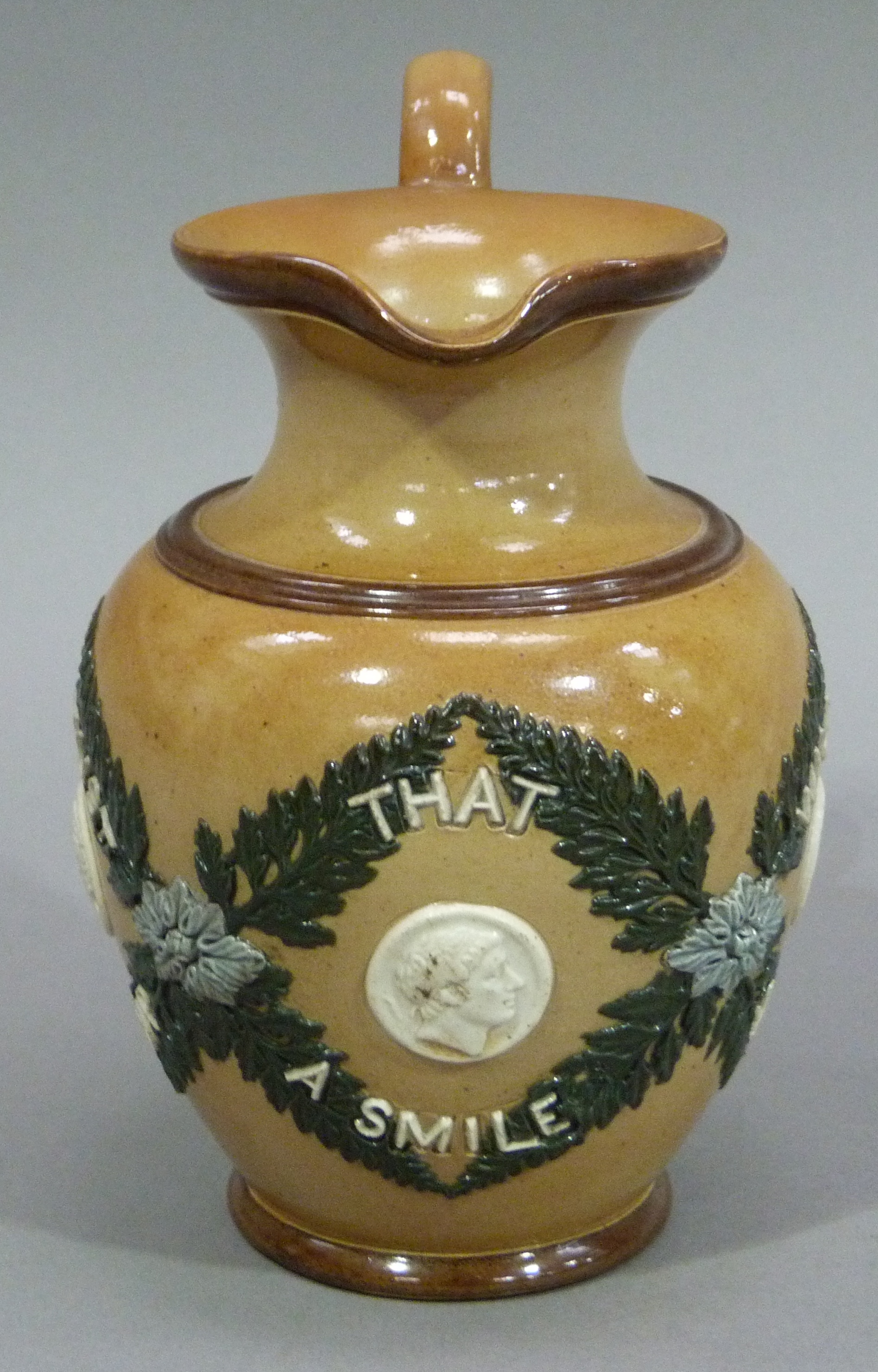 A Doulton Lambeth stoneware jug, 'Bitter must be the Cup' 17cm high - Image 4 of 5